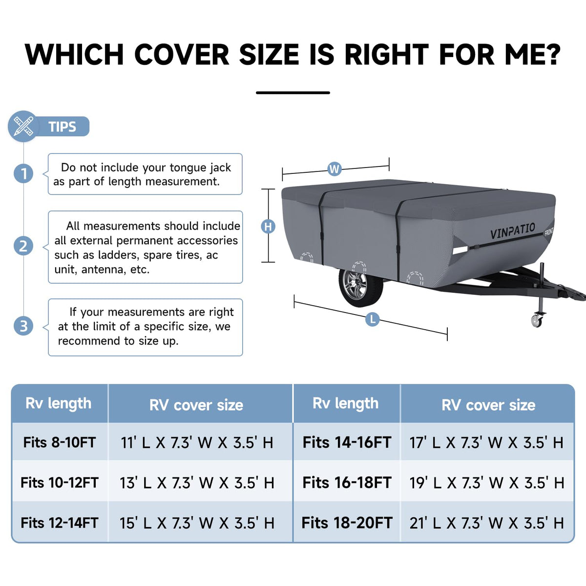 Waterproof Anti-UV Pop Up Camper Cover Fits 14'-16' Trailers Q4711