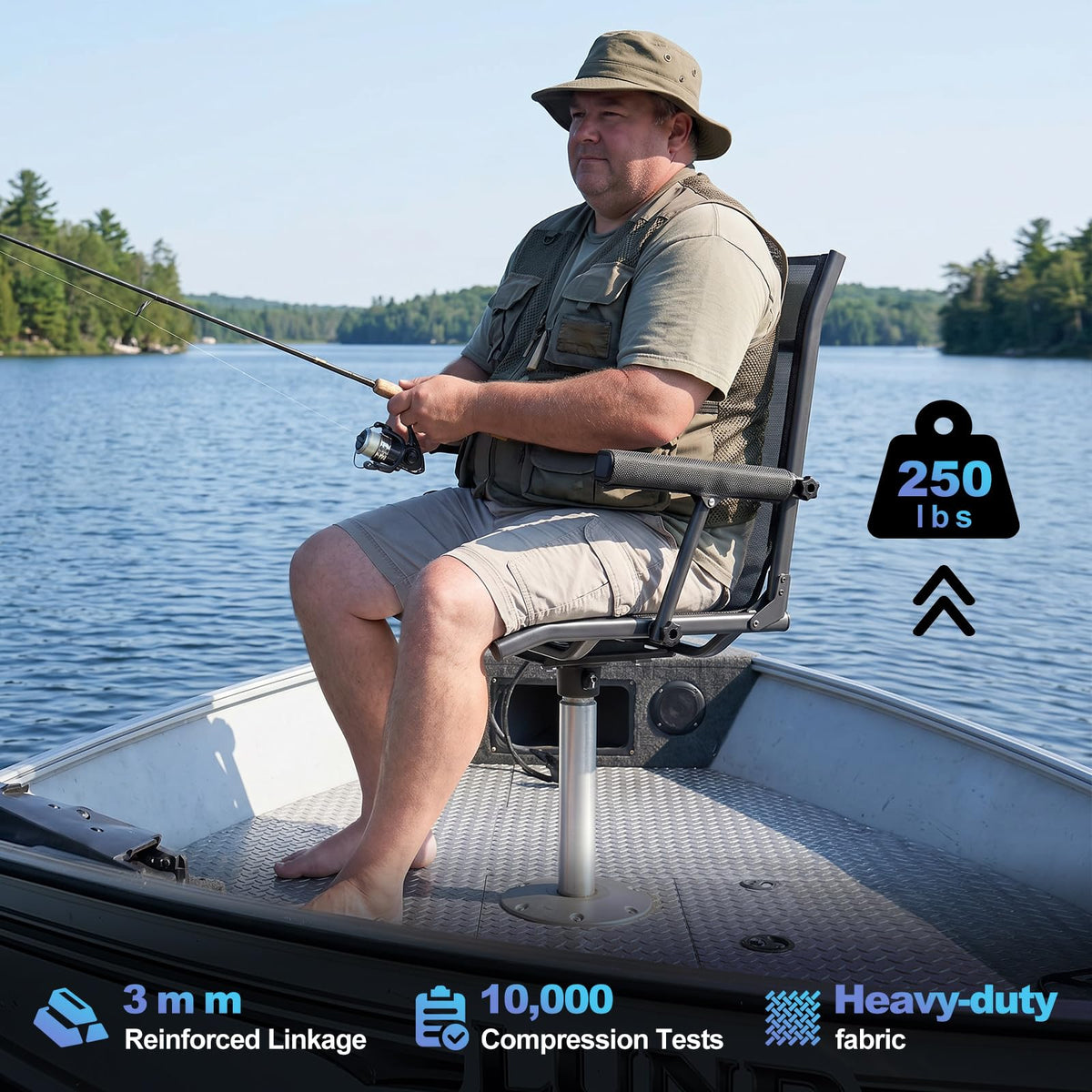 Fishing Boat Seat with Armrest, Mesh Fabric, Aluminum Frame, 350 LBS Capacity, Foldable Z436531