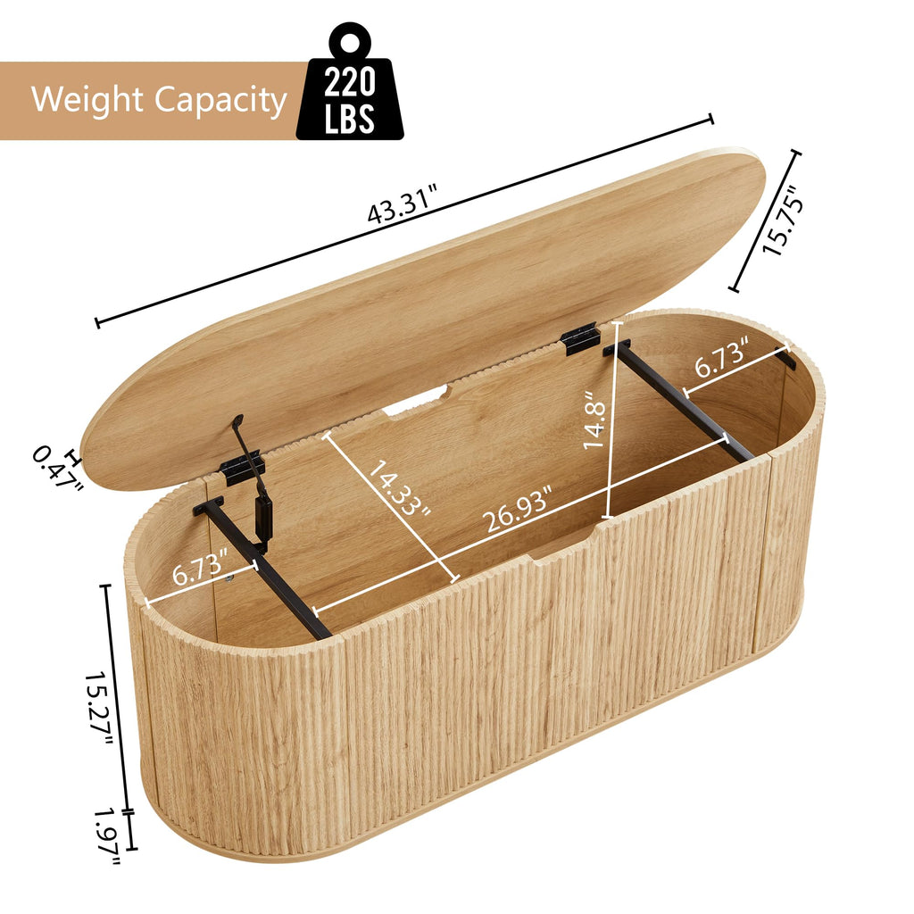 Natural Fluted Storage Bench with 4 Wheels L157