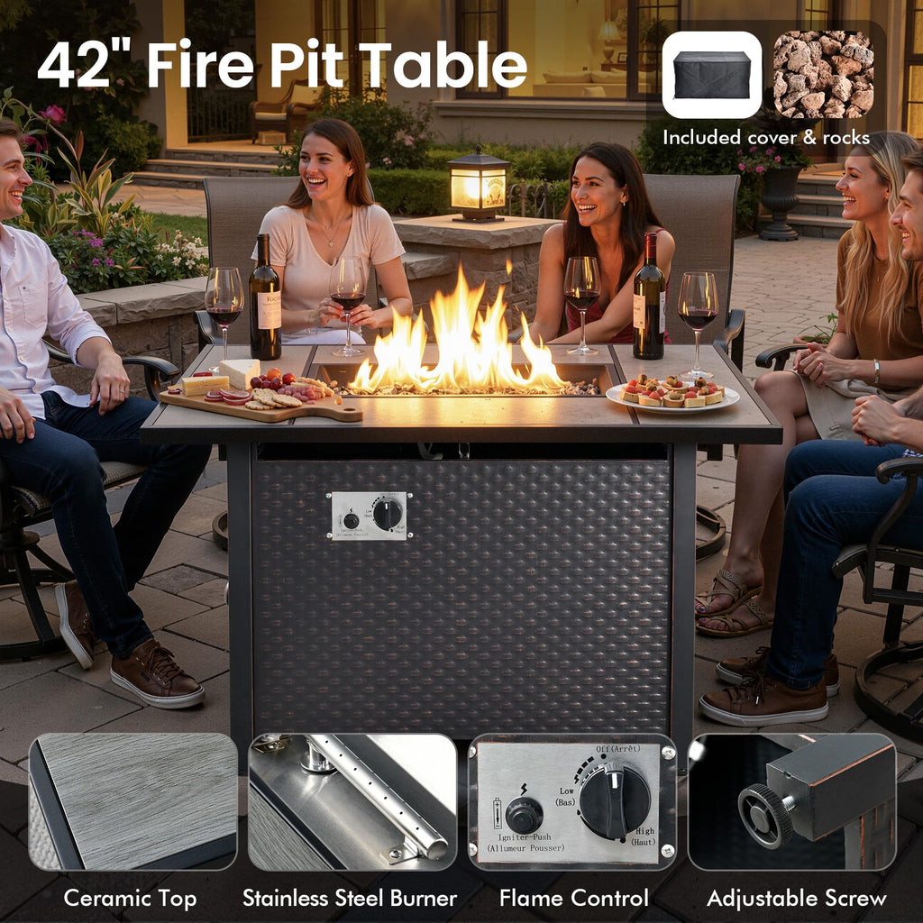 5 PCS Wicker Patio Furniture Set with Fire Pit Table D39227