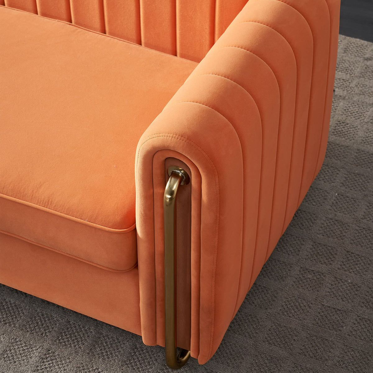 Orange Velvet 84.25-Inch 3-Seater Sofa D89201