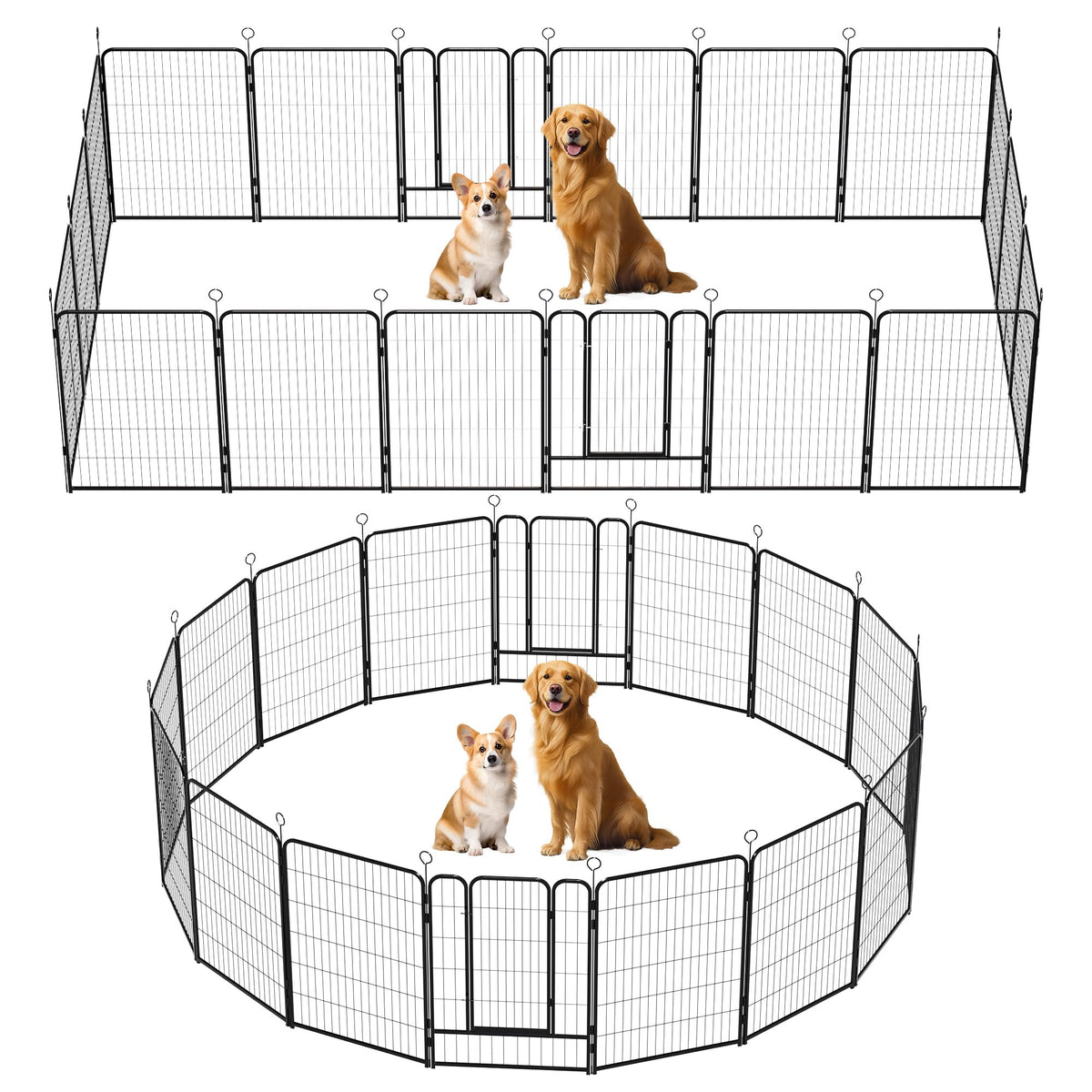 40 Inch 16 Panel Metal Garden Fence with Self-Locking Gate N62997