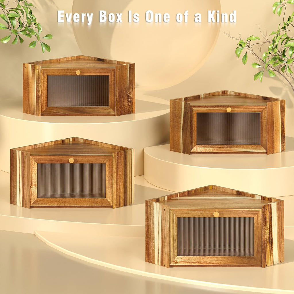 Acacia Wood Corner Bread Box T433