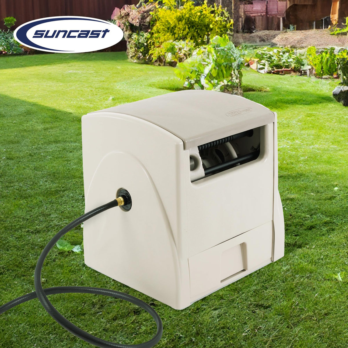 Automatic Rewind Garden Hose Reel, 100 ft. 5/8 in. Vinyl Hose Holder O22559