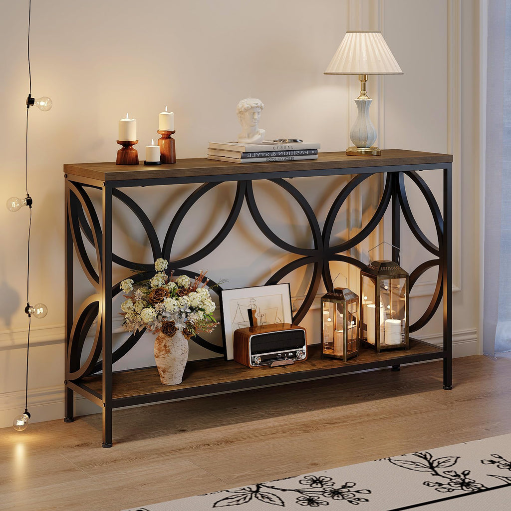 Narrow Sofa Table 47.2 Inch Industrial Console Table with Storage K8688