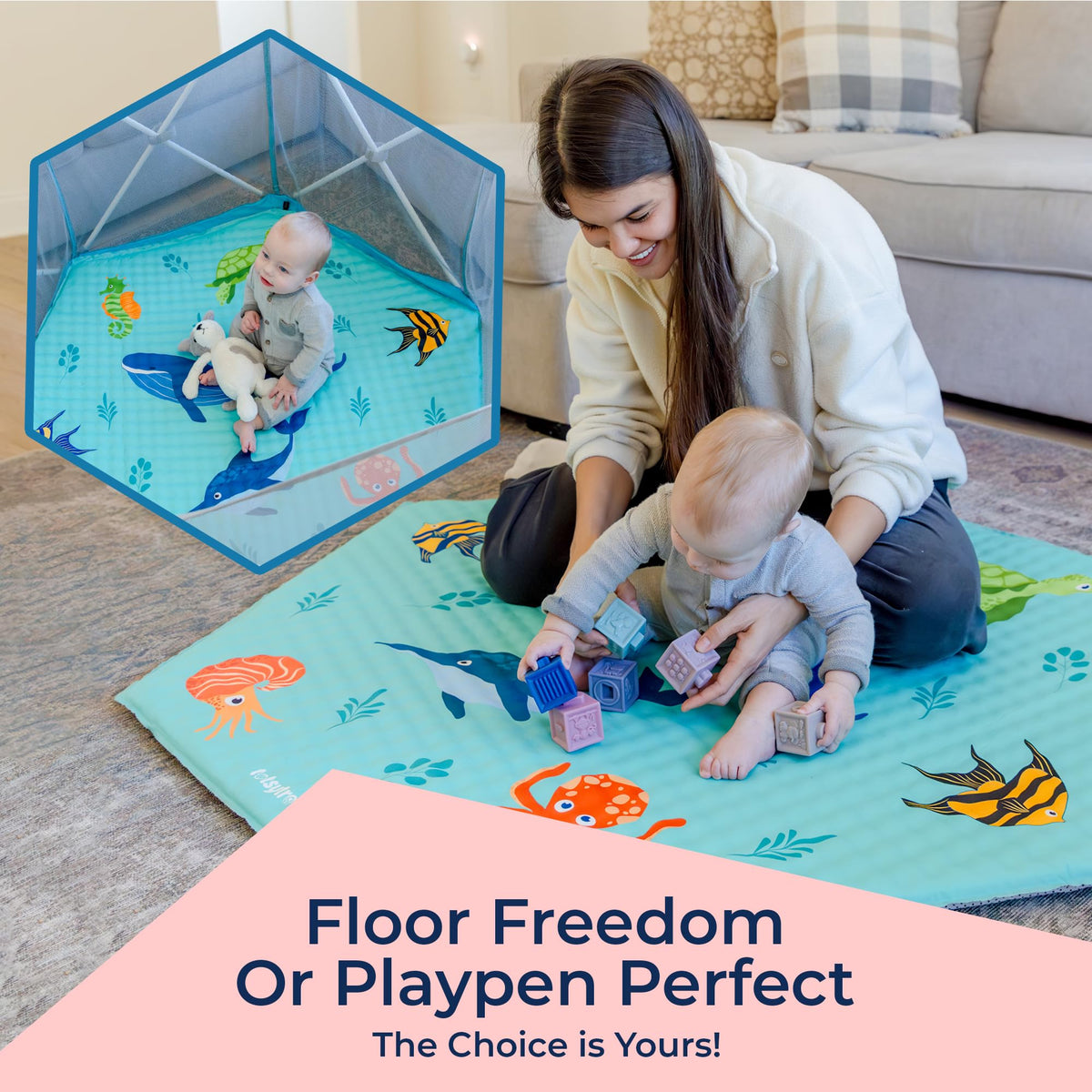 Self Inflating Hexagon Playpen Mat 52" x 45" Non-Slip Cushioned Baby Play Mat O65997