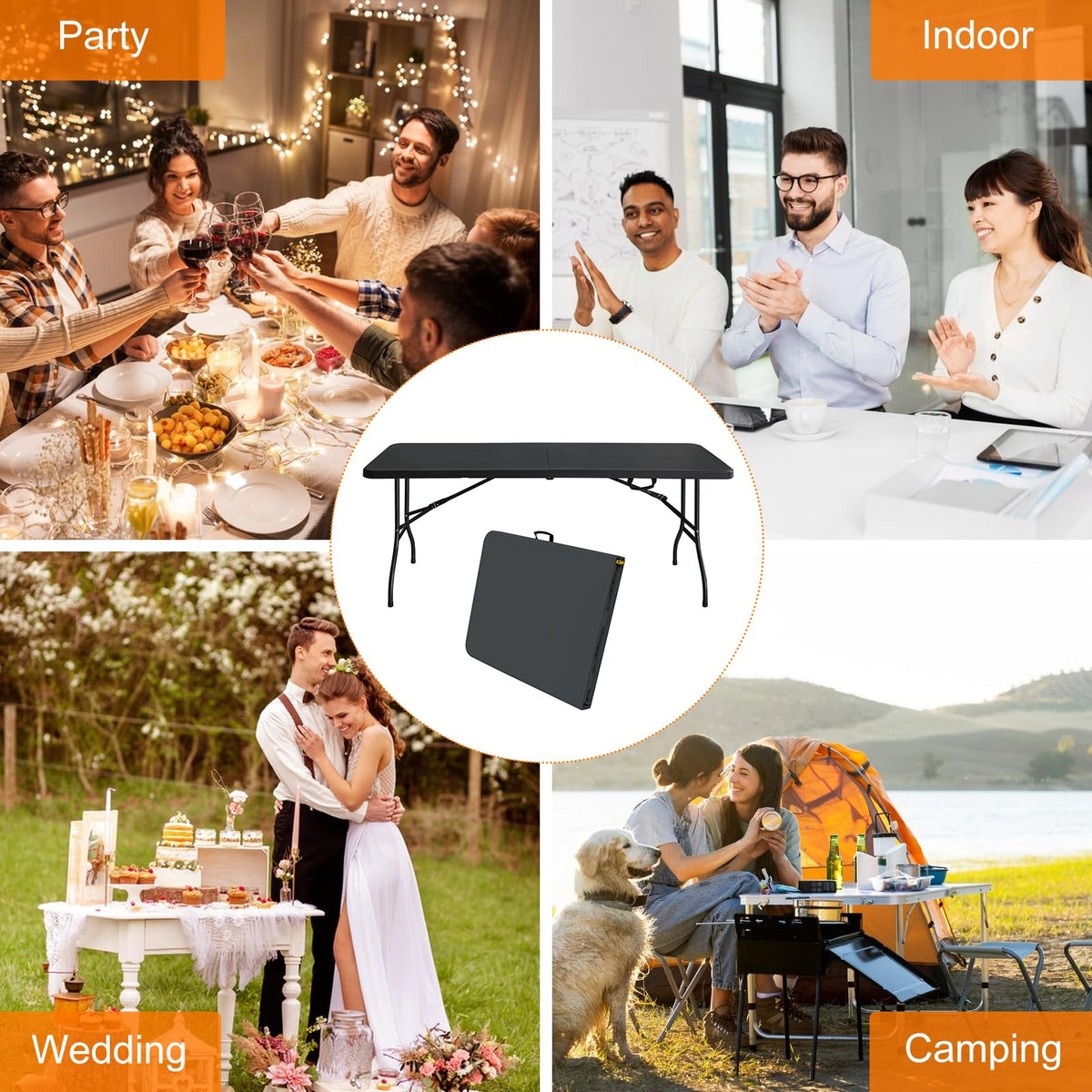 6 FT Black Folding Table with Carry Handle G975052