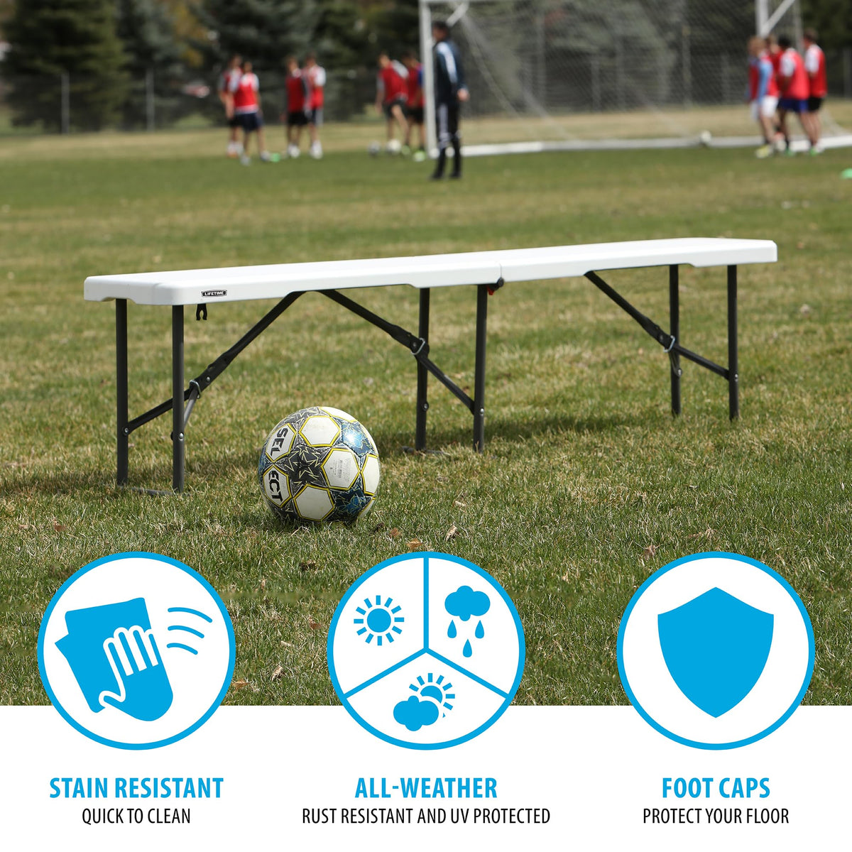 Portable Folding Bench, 6-Foot, UV-Resistant, Powder-Coated Steel A398