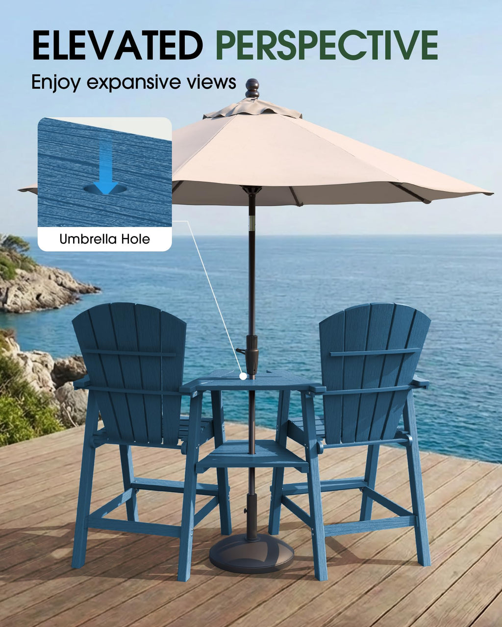 Navy Blue Adirondack Chairs Set of 2 with Table Trays I236