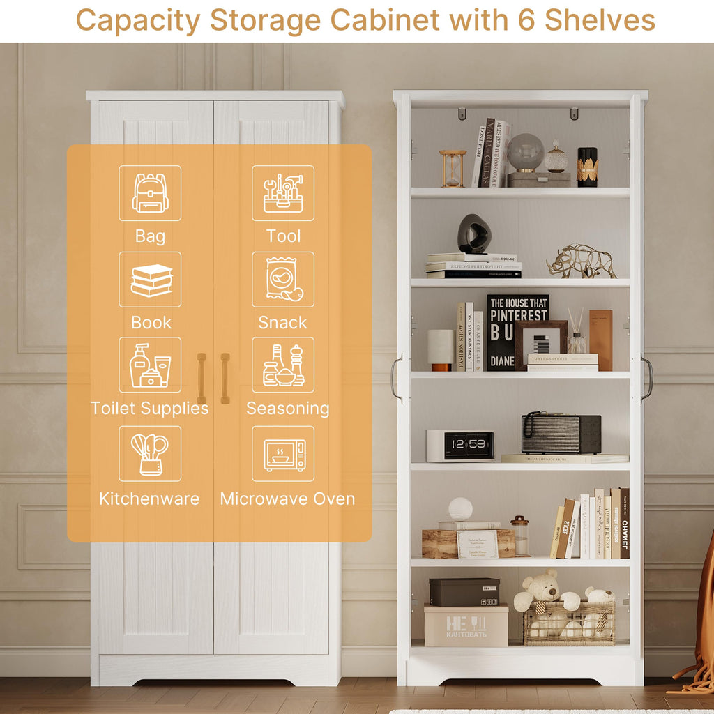 70" Tall Wood Storage Cabinet with 6 Adjustable Shelves F853