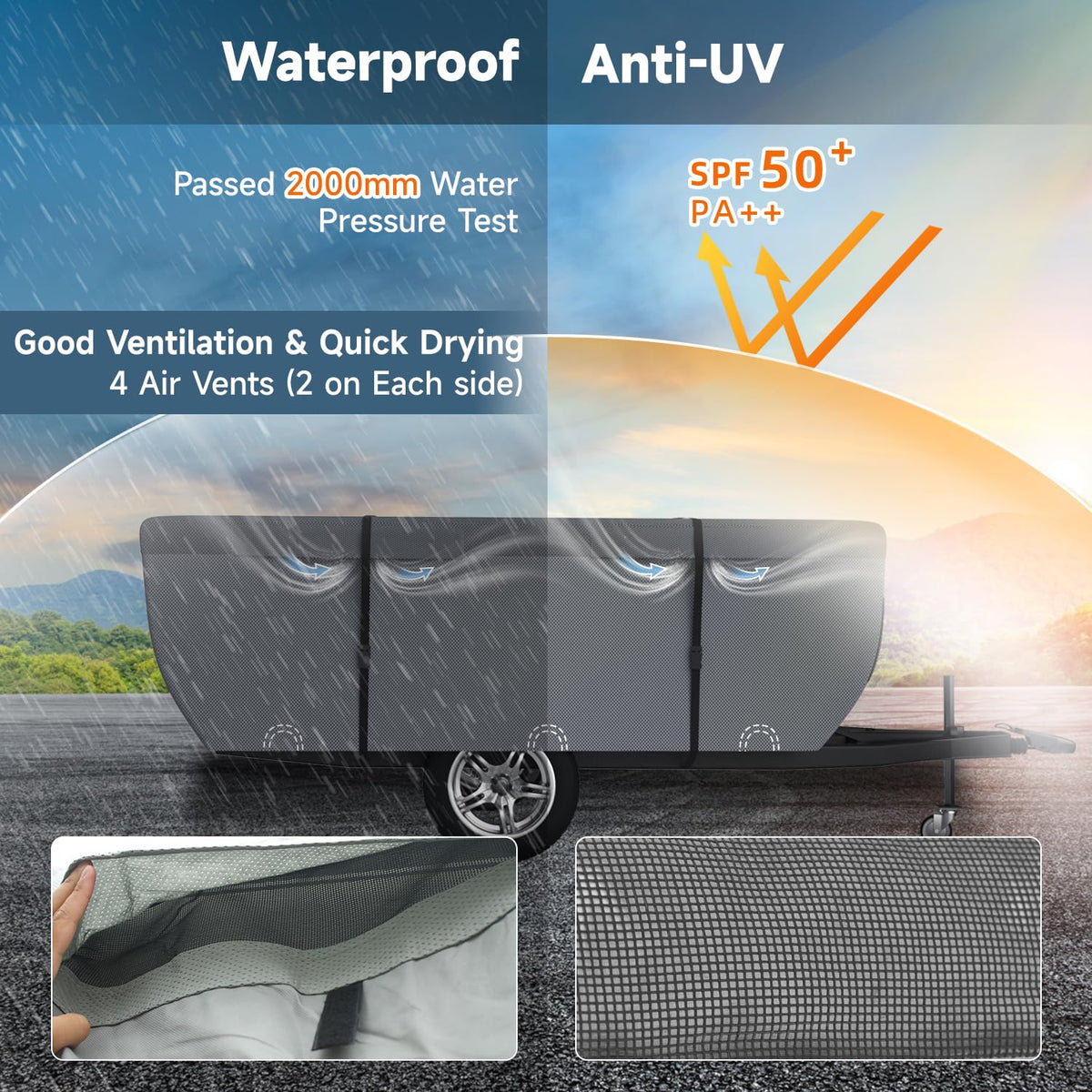 Waterproof Anti-UV Pop Up Camper Cover Fits 14'-16' Trailers Q4711