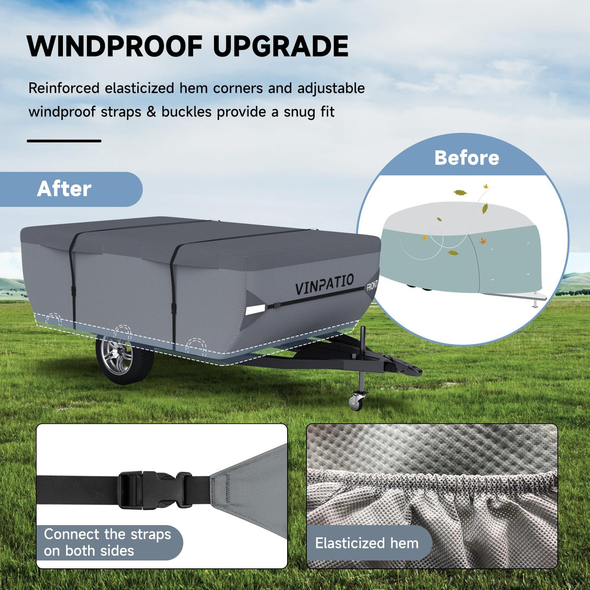 Waterproof Anti-UV Pop Up Camper Cover Fits 14'-16' Trailers Q4711