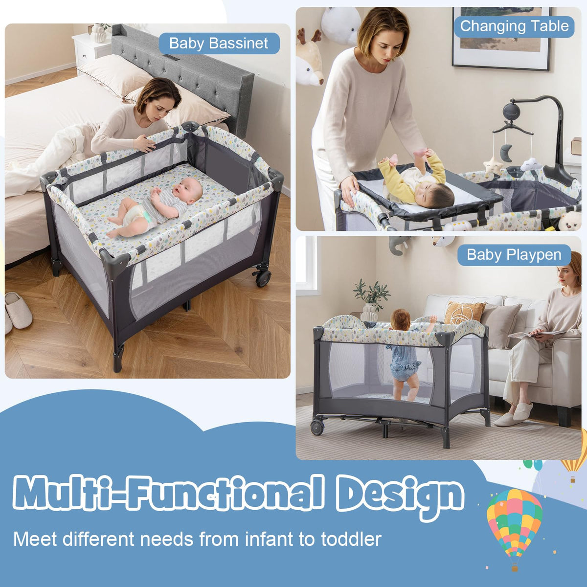 Portable Baby Playard with Bassinet and Changing Table D478334