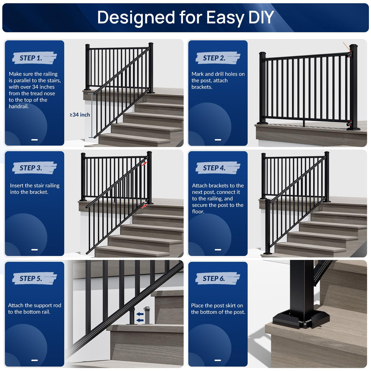 Aluminum Stair Railing Kit, 42 in x 4 ft Black R50166