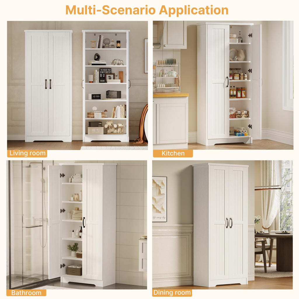 70" Tall Wood Storage Cabinet with 6 Adjustable Shelves F853
