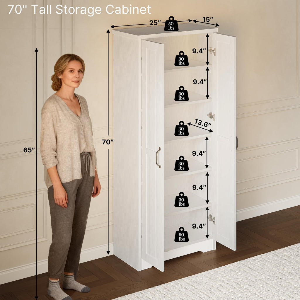 70" Tall Wood Storage Cabinet with 6 Adjustable Shelves F853