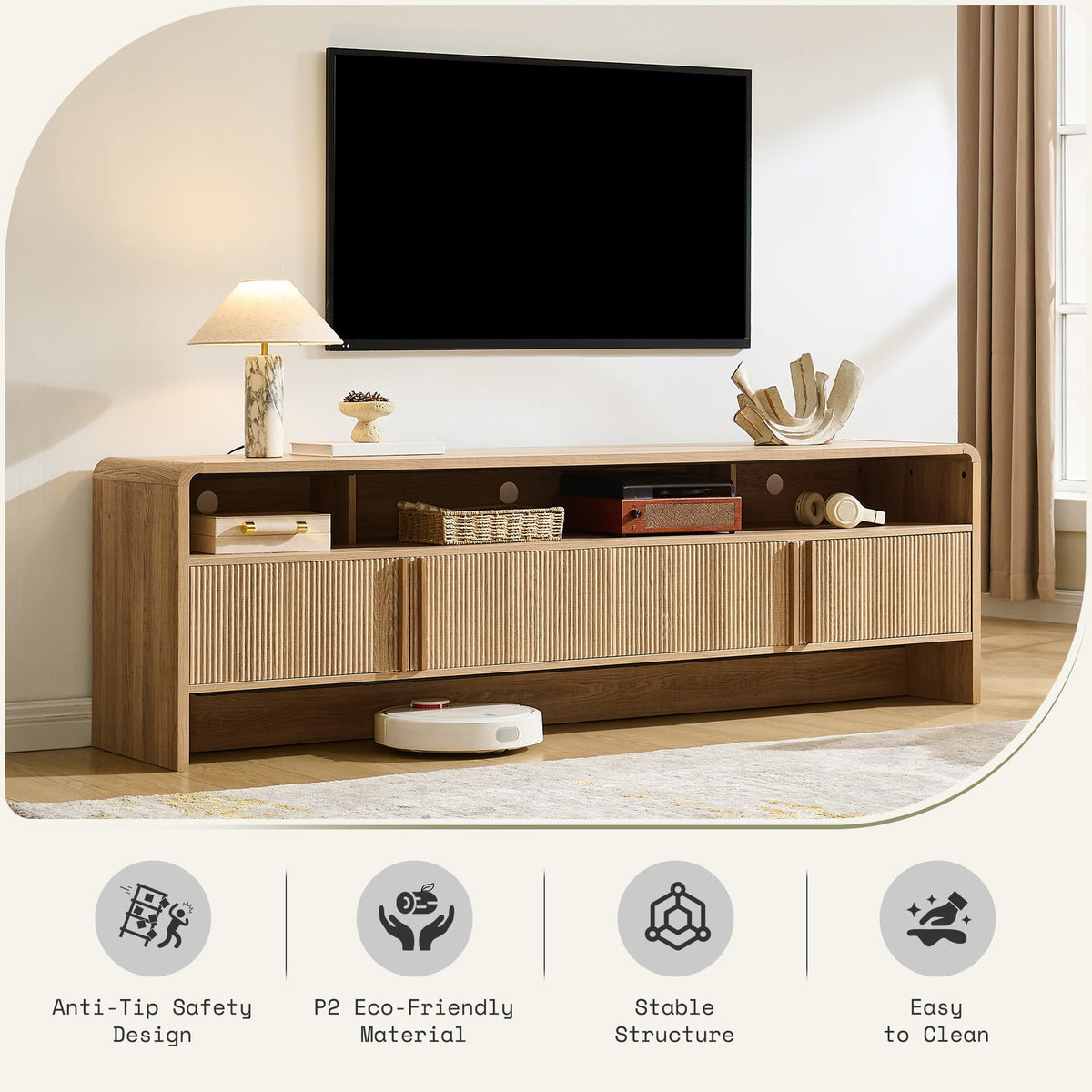 70" Fluted TV Stand with 2 Storage Cabinets G40263