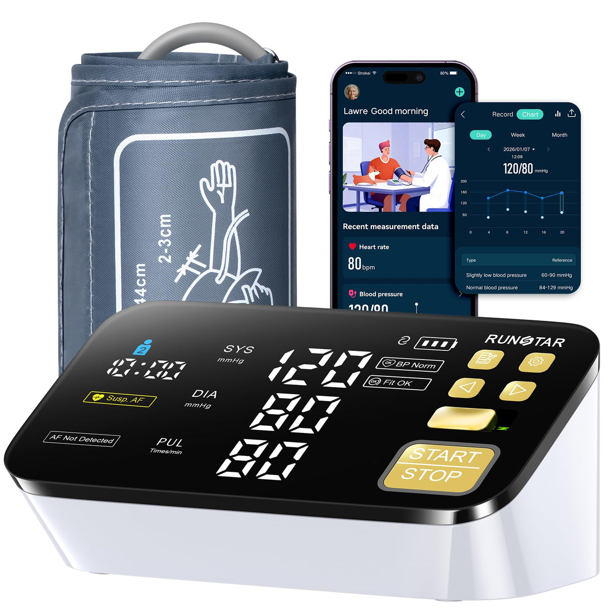 Smart Blood Pressure Monitor with Wide Upper Arm Cuff X2710