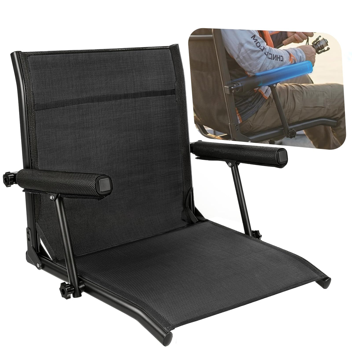 Fishing Boat Seat with Armrest, Mesh Fabric, Aluminum Frame, 350 LBS Capacity, Foldable Z436531