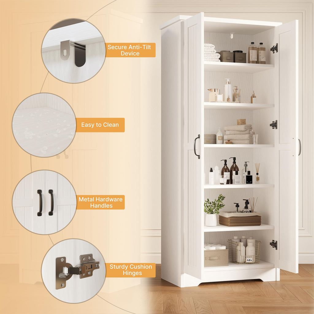 70" Tall Wood Storage Cabinet with 6 Adjustable Shelves F853