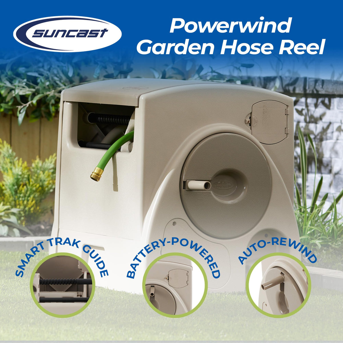 Automatic Rewind Garden Hose Reel, 100 ft. 5/8 in. Vinyl Hose Holder O22559