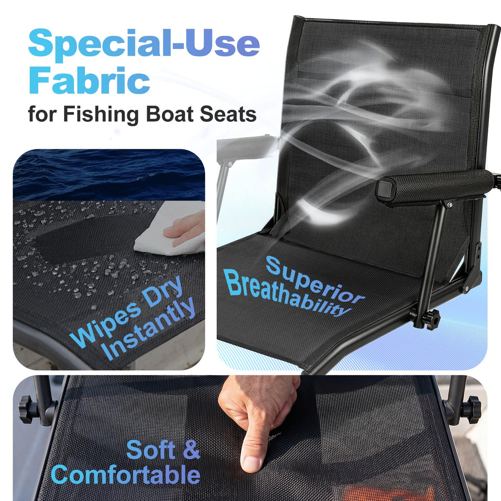 Fishing Boat Seat with Armrest, Mesh Fabric, Aluminum Frame, 350 LBS Capacity, Foldable Z436531