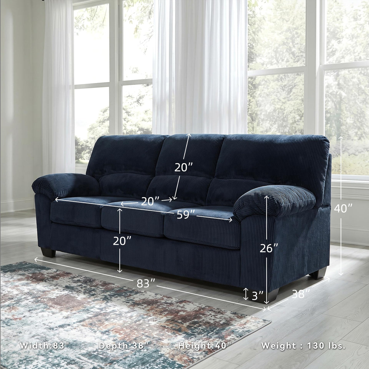 Navy Corduroy Sofa U1508