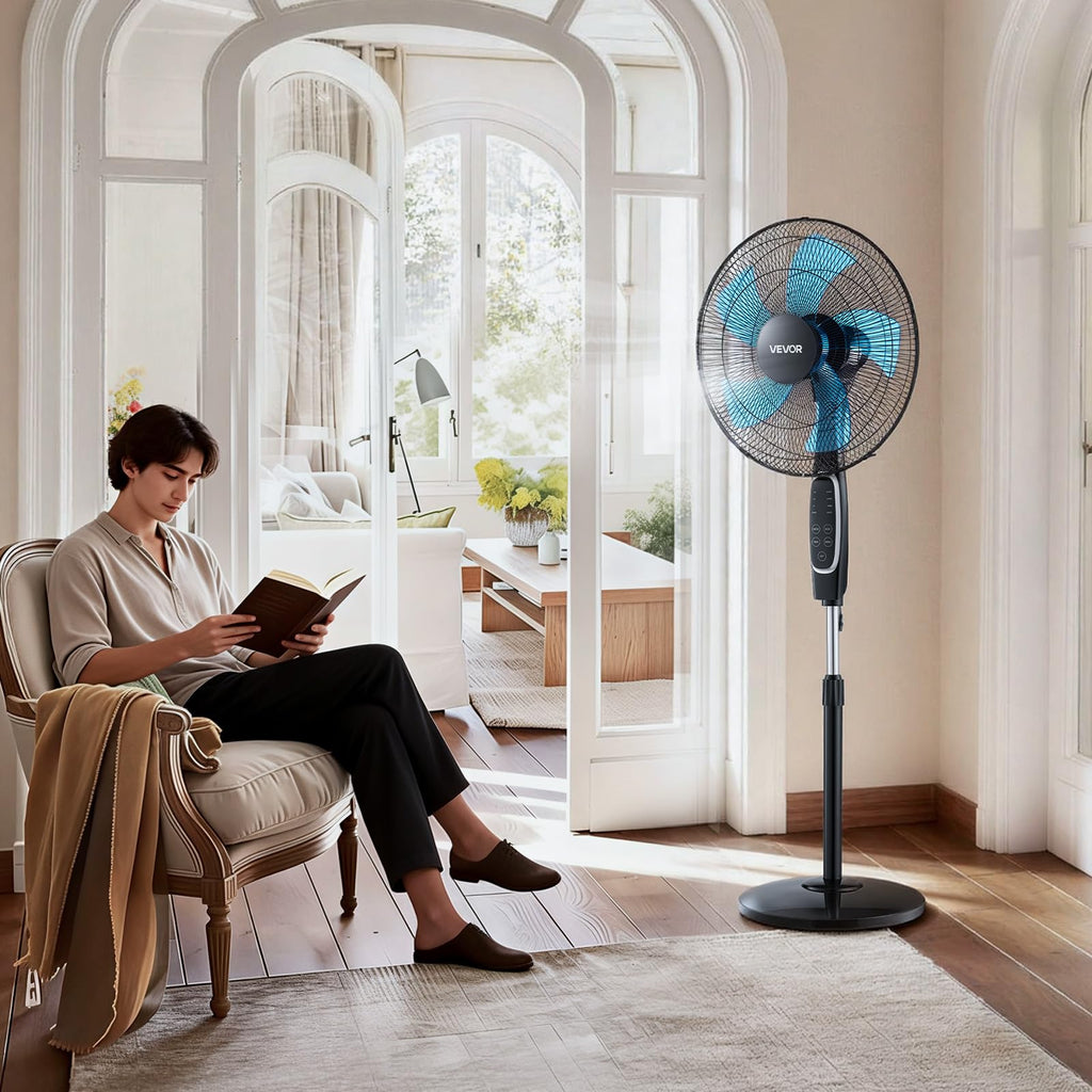 18-Inch Pedestal Fan with Remote Control, 9 Speeds, Oscillating, Black A5742