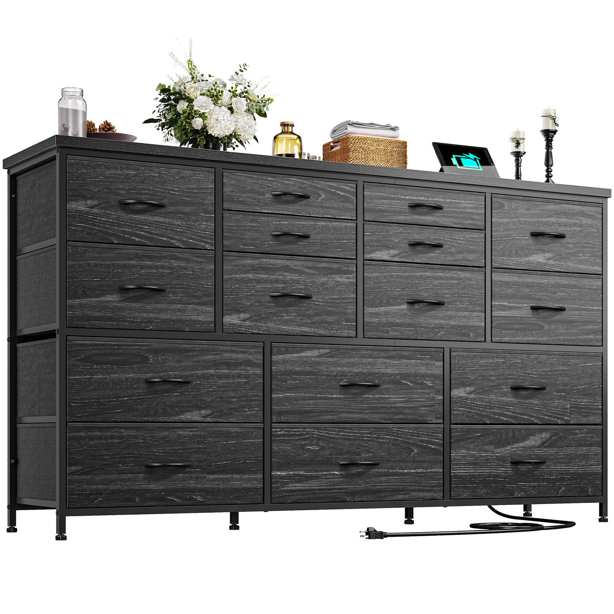 Black Dresser with 16 Fabric Drawers M361951