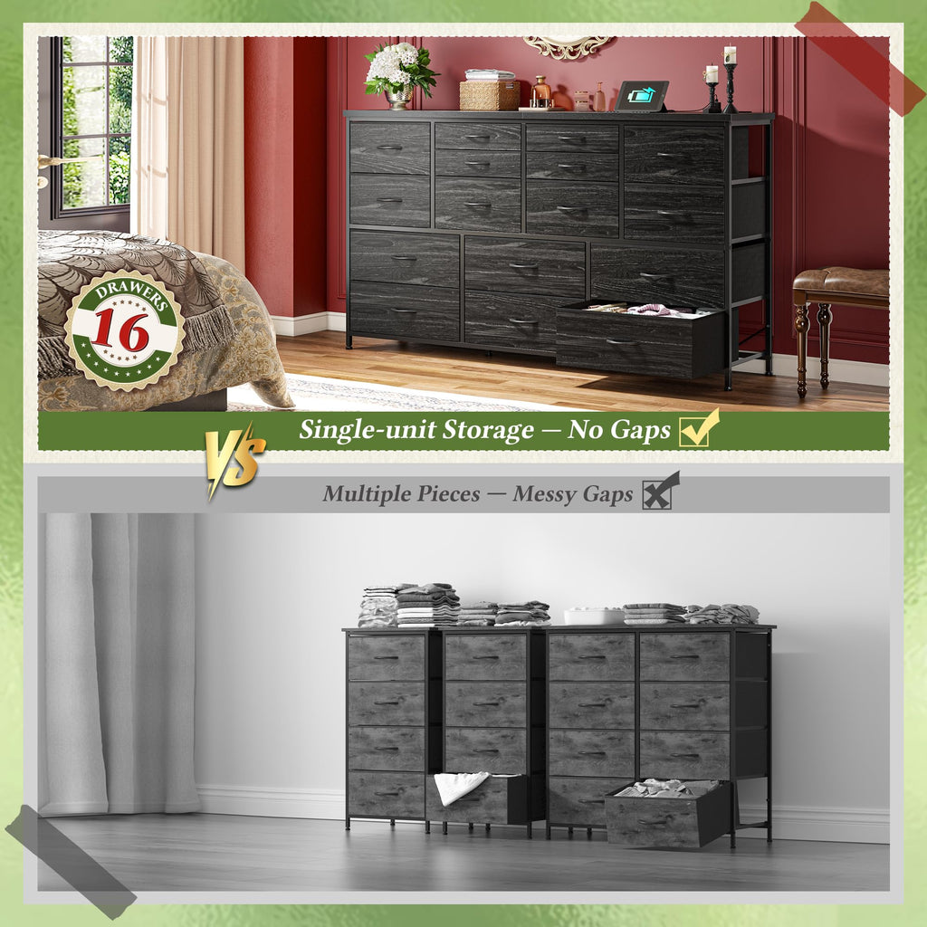 Black Dresser with 16 Fabric Drawers M361951