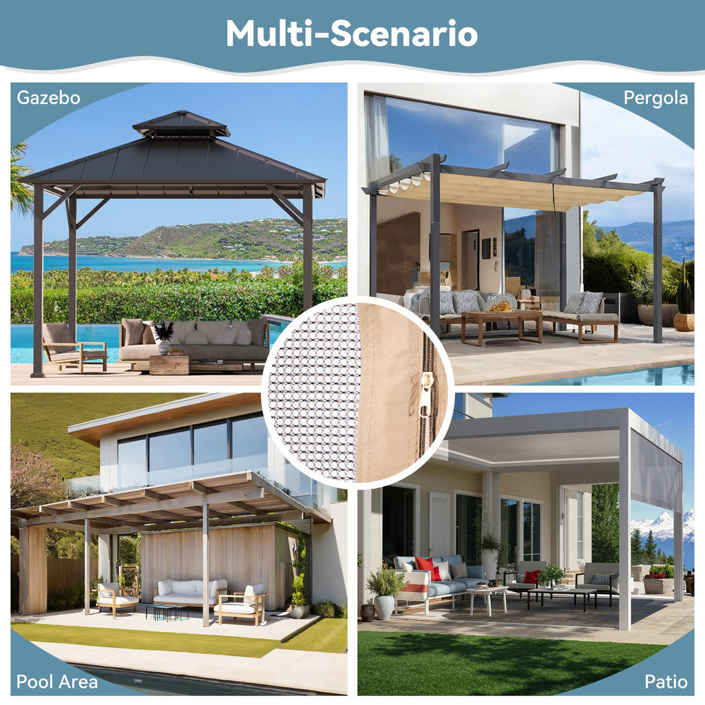 11' x 13' Gazebo Mosquito Netting Replacement 4-Panel Sidewalls with Double Zipper M224331