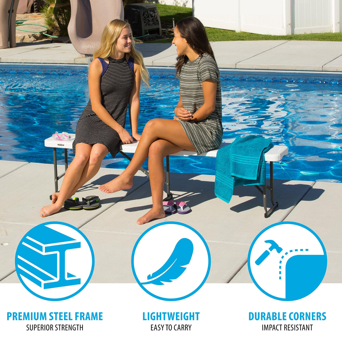 Portable Folding Bench, 6-Foot, UV-Resistant, Powder-Coated Steel A398