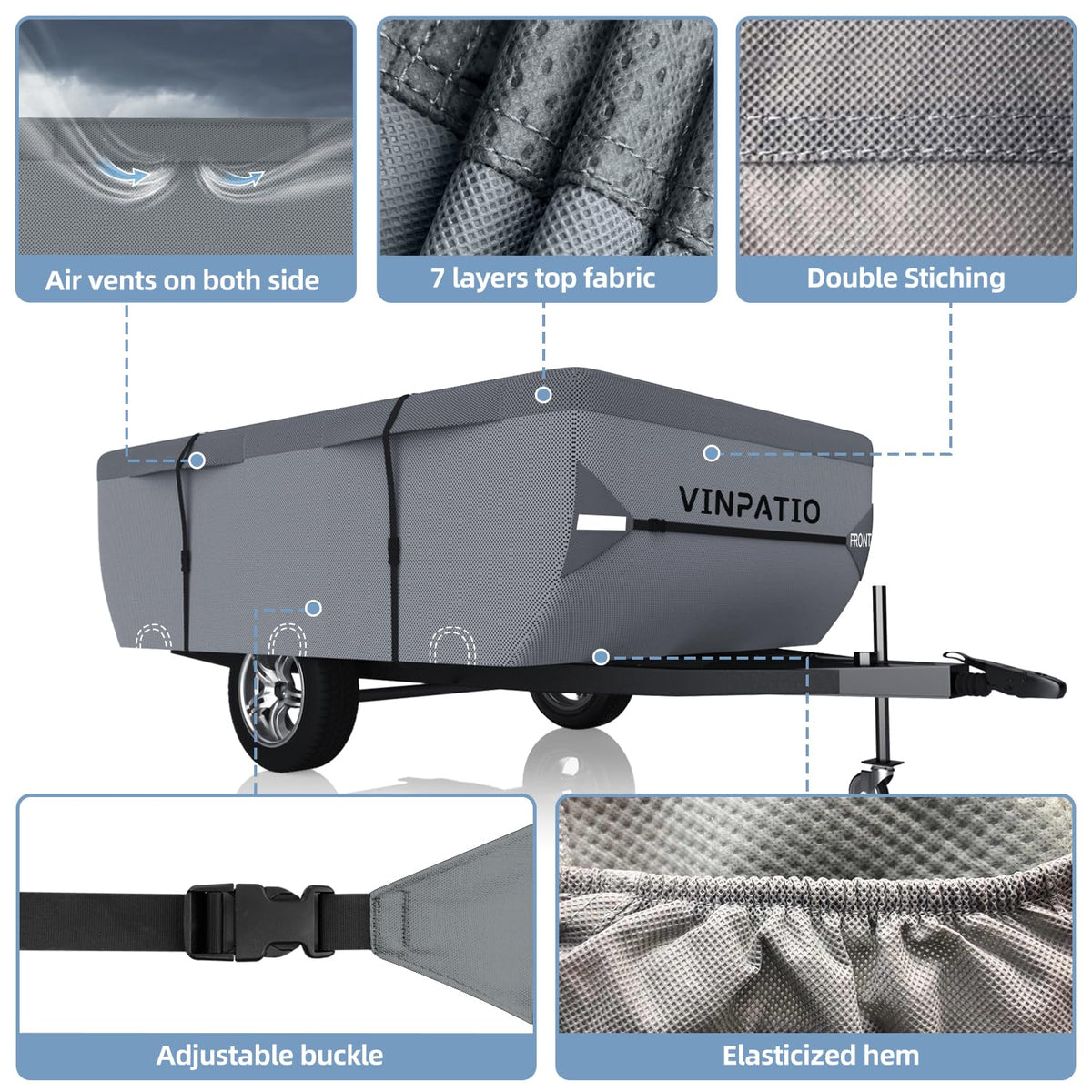 Waterproof Anti-UV Pop Up Camper Cover Fits 14'-16' Trailers Q4711