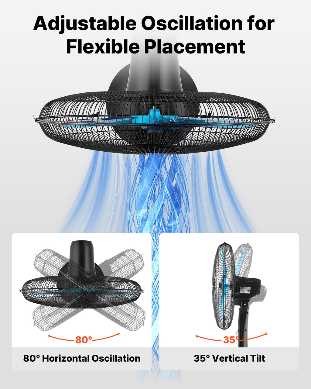 18-Inch Pedestal Fan with Remote Control, 9 Speeds, Oscillating, Black A5742