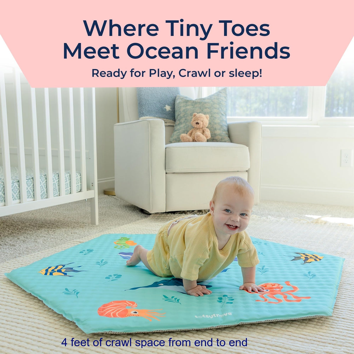Self Inflating Hexagon Playpen Mat 52" x 45" Non-Slip Cushioned Baby Play Mat O65997