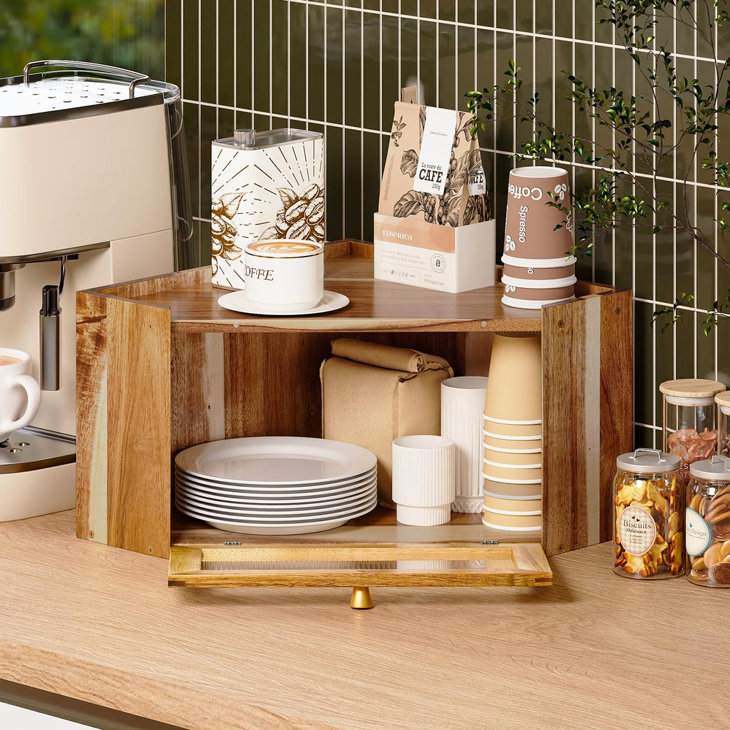 Acacia Wood Corner Bread Box T433