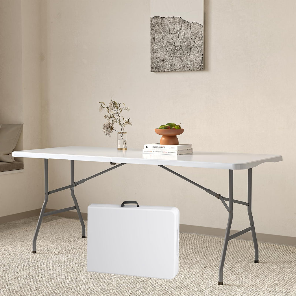 6FT White Folding Picnic Table with Carrying Handle X154