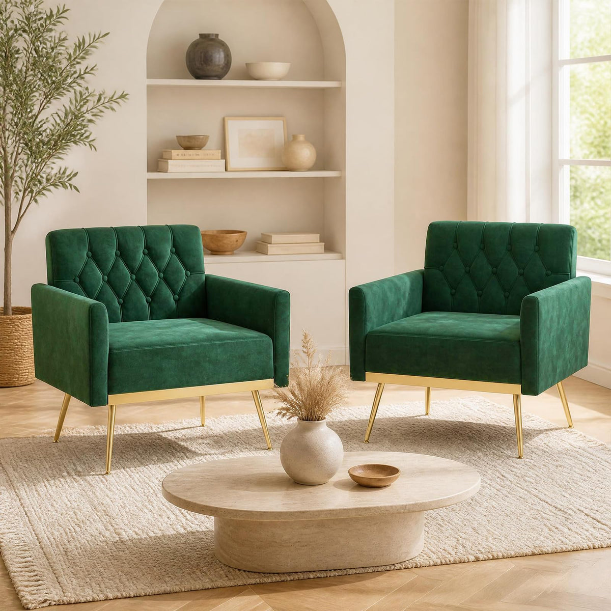 Velvet Accent Chair Set of 2 Emerald Green M810335