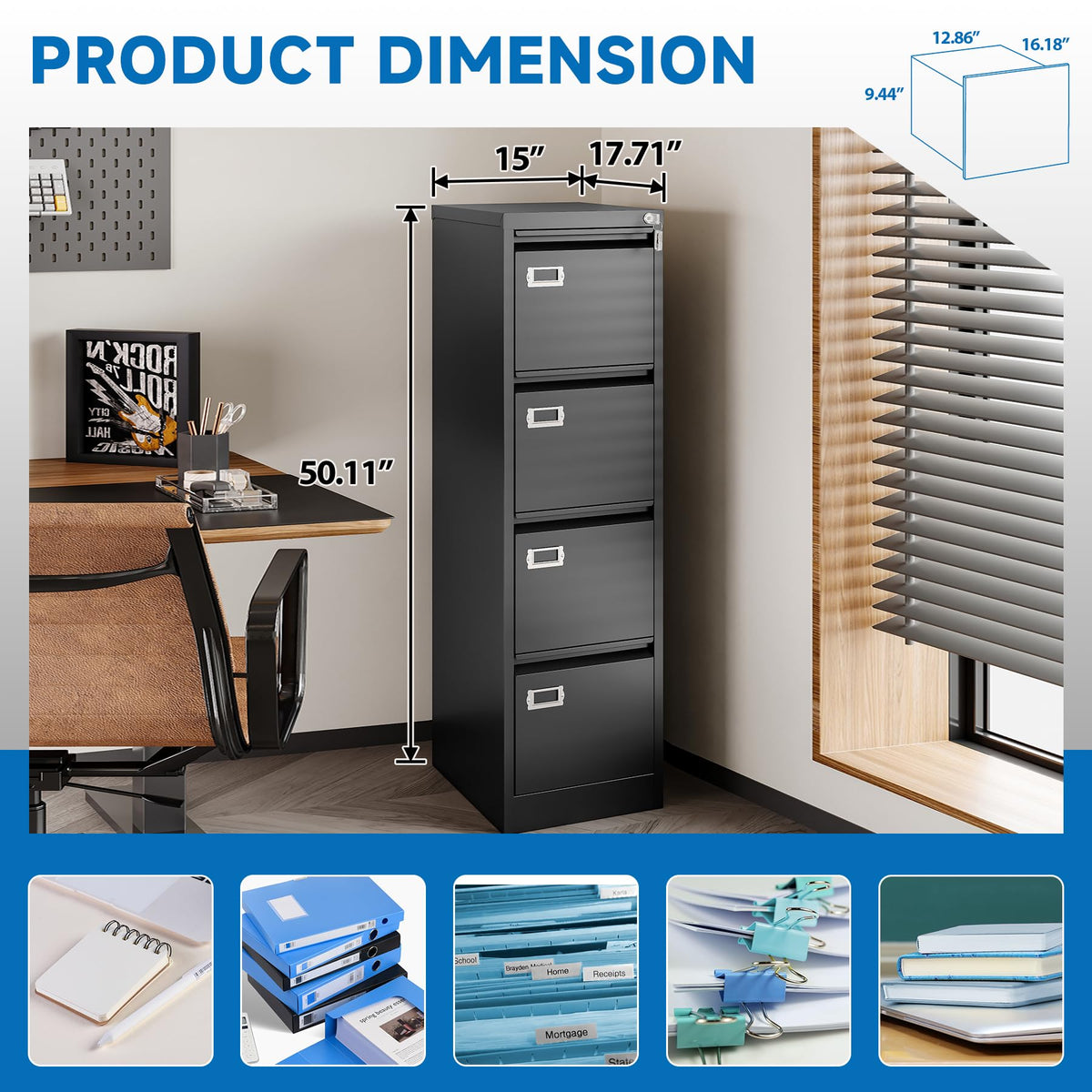 4 Drawer Lock Metal Vertical File Cabinet S2240