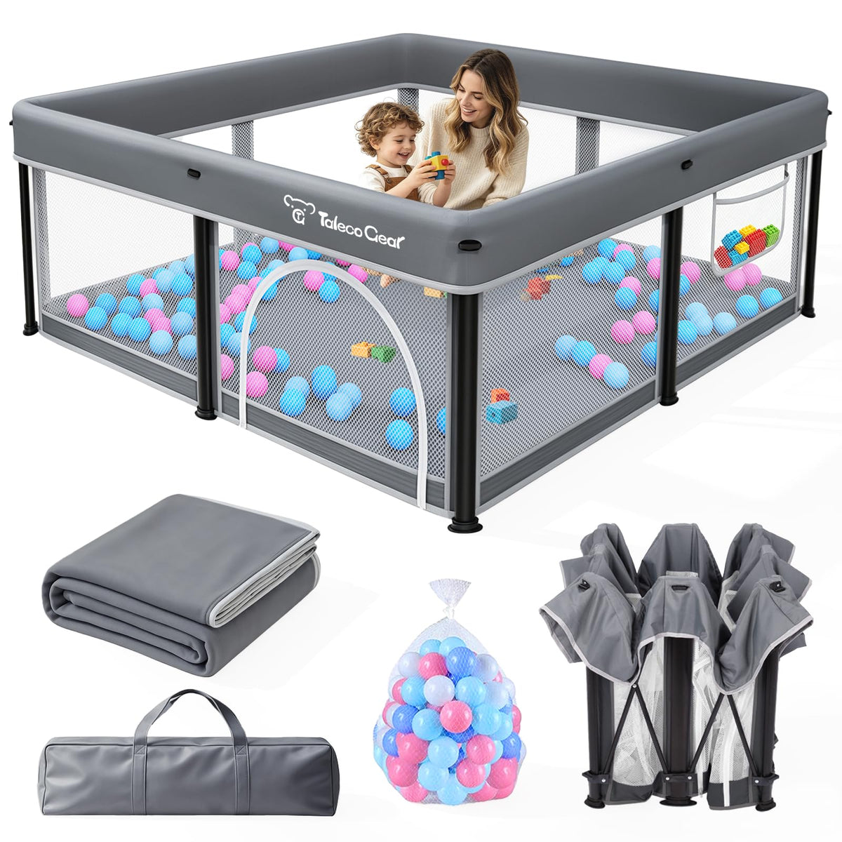 Foldable Baby Playpen with Mat and Ocean Balls I360034