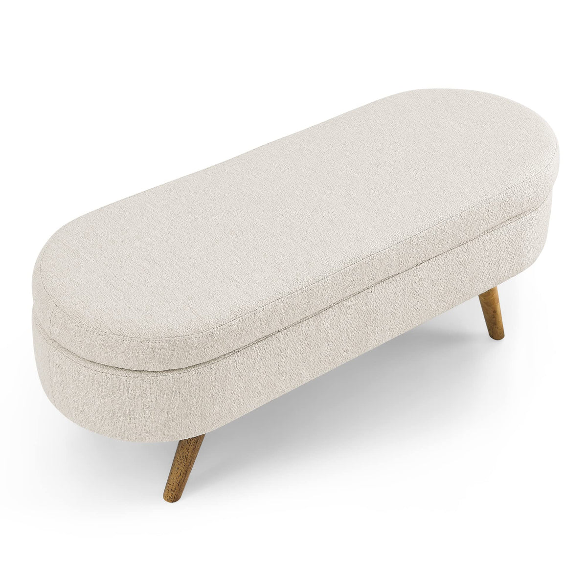 Beige Oval Storage Bench with Rubber Wood Legs I2768