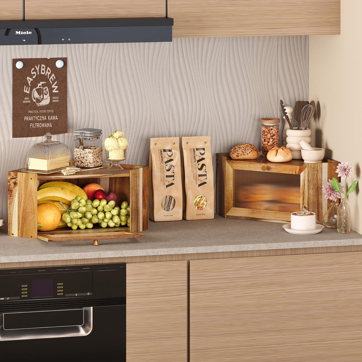 Acacia Wood Corner Bread Box T433