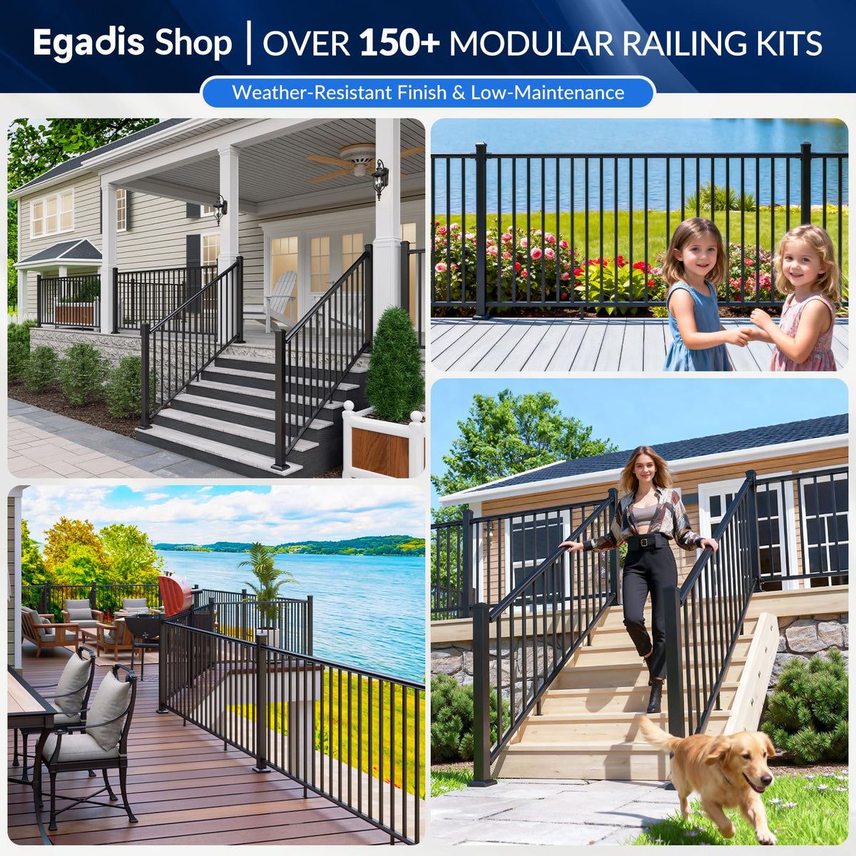 Aluminum Stair Railing Kit, 42 in x 4 ft Black R50166