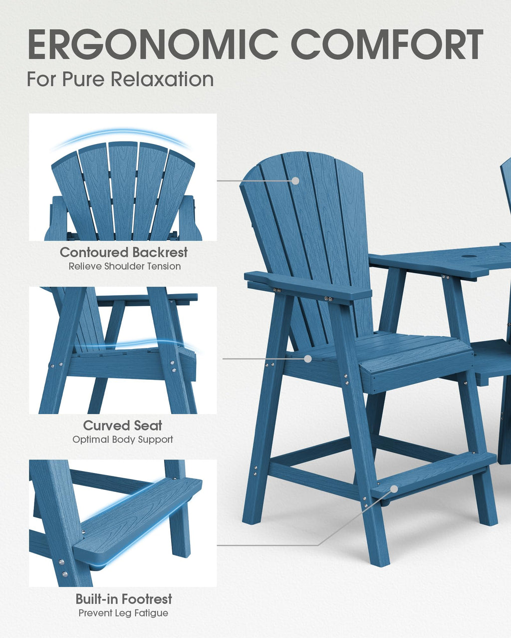 Navy Blue Adirondack Chairs Set of 2 with Table Trays I236