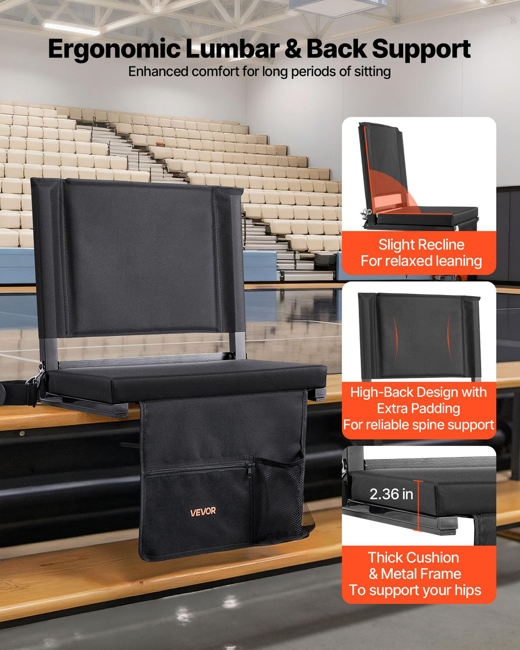 Folding Bleacher Seat with Back Support and Cushion K959575
