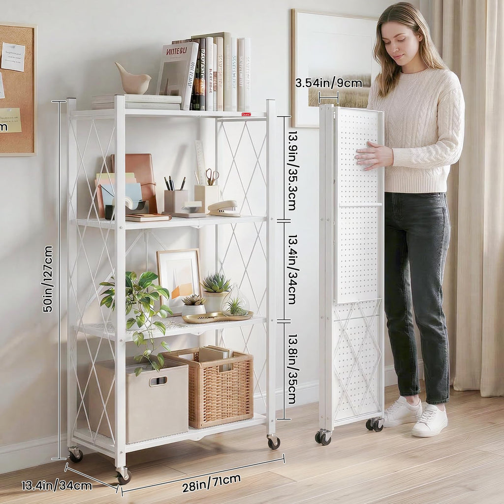 4 Tier White Metal Storage Shelves with Wheels X364