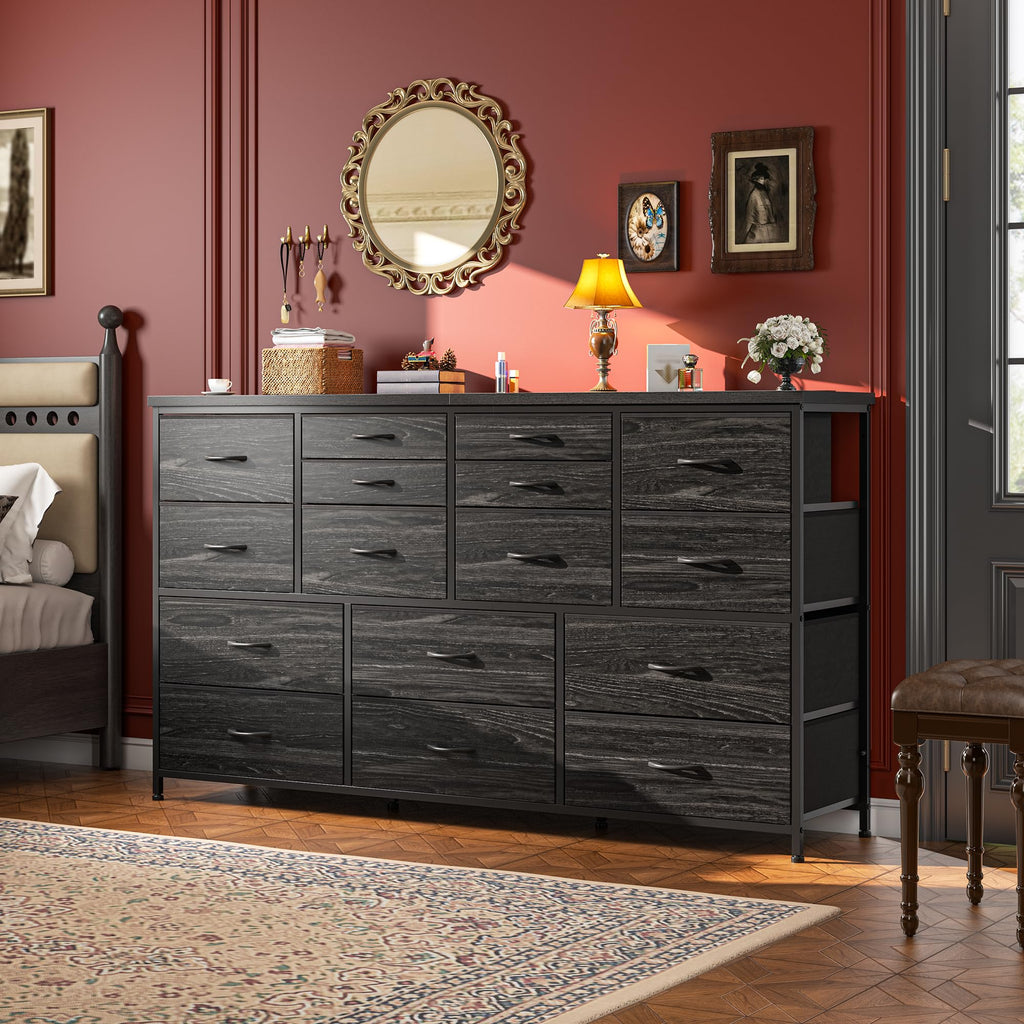 Black Dresser with 16 Fabric Drawers M361951