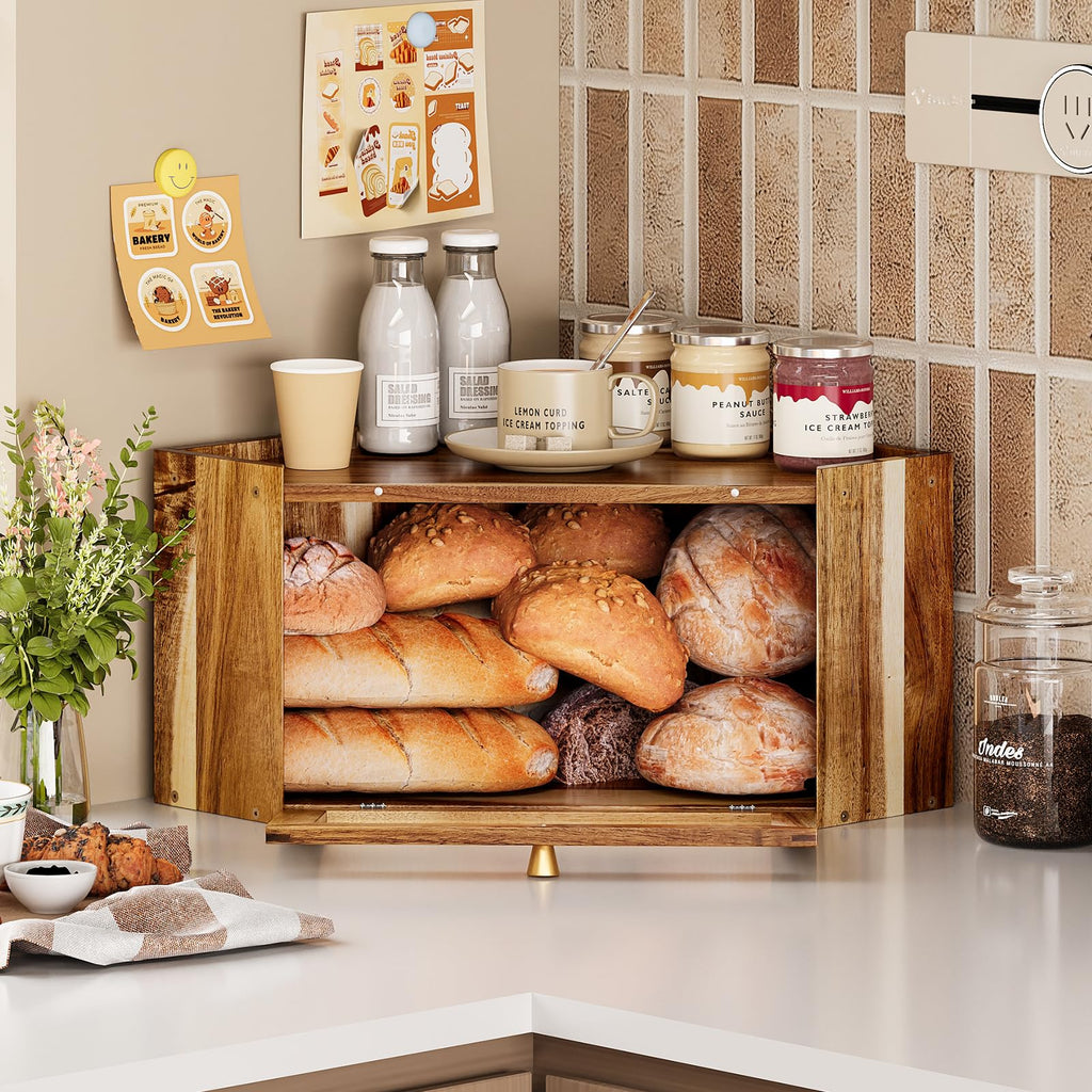 Acacia Wood Corner Bread Box T433