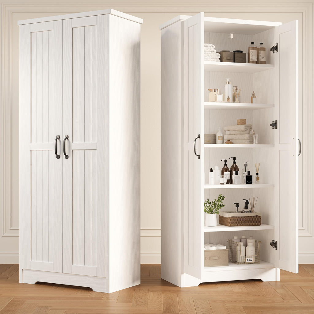 70" Tall Wood Storage Cabinet with 6 Adjustable Shelves F853