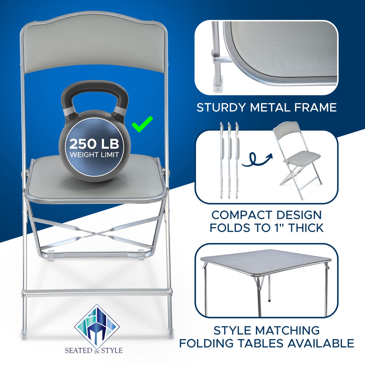 Folding Chairs with Padded Seats 4 Pack Heavy-Duty Steel Frame F9438